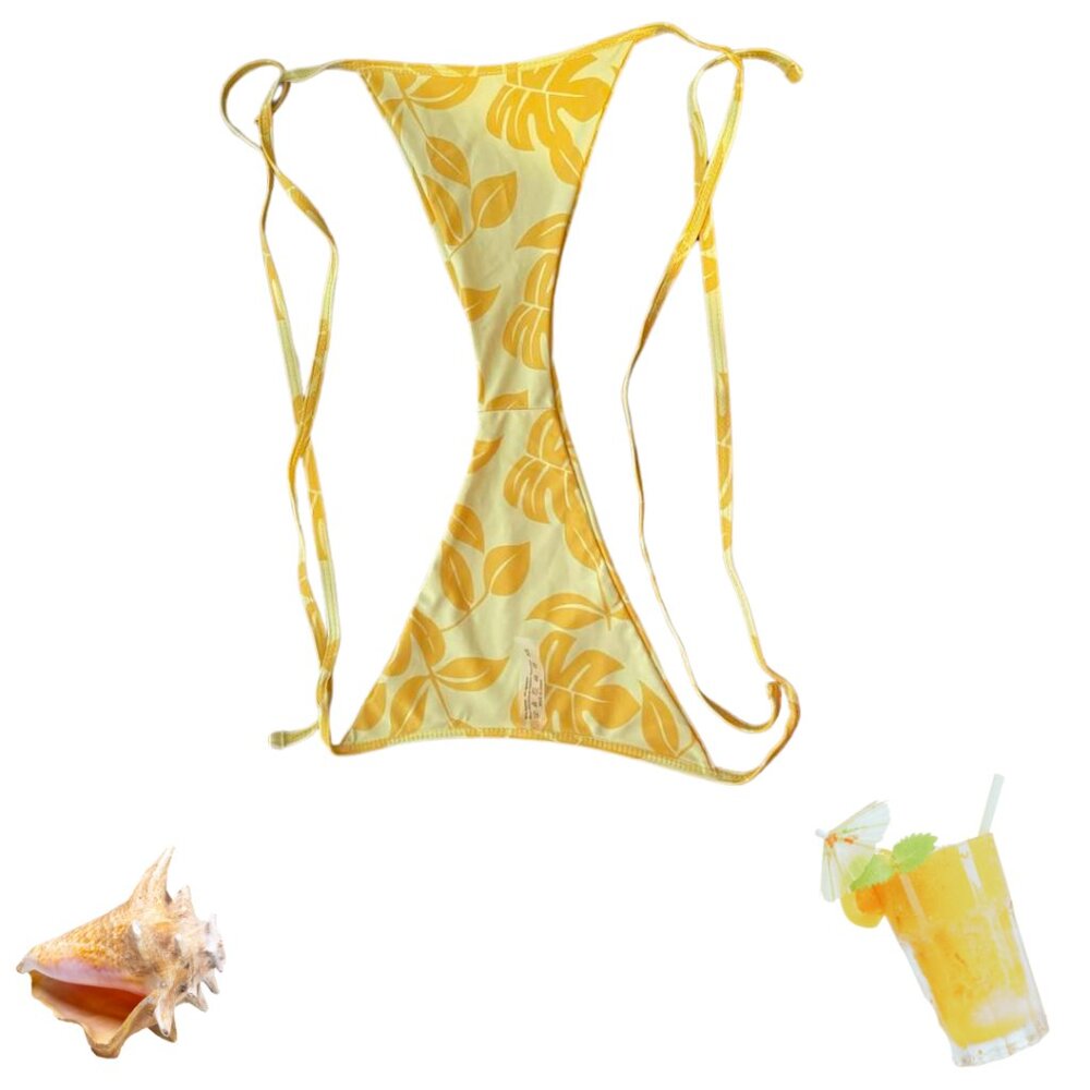 Tropical Yellow Orange String Bikini Bottom XS Floral Swimwear Beachy Y2K - Picture 5 of 8